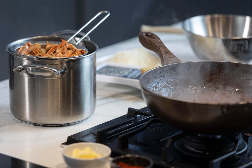 Fresh food cooking on a gas stove